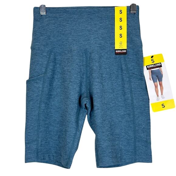 Kirkland Bike Shorts Womens S Blue High Rise Pockets Athleisure Activewear Gym - Picture 4 of 8